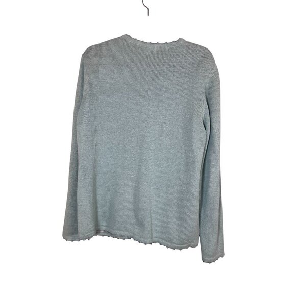 Vintage Knit Sweater L Green Patchwork Embroidery Retro Boho Classic Preppy 80s - Picture 3 of 16